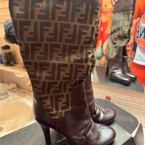 Fendi Brown and Black Heeled Boots